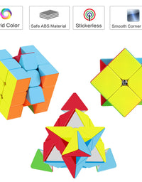 Roxenda Speed Cube Set, Stickerless Magic Cube Set of 2x2x2 3x3x3 Pyramid Frosted Puzzle Cube
