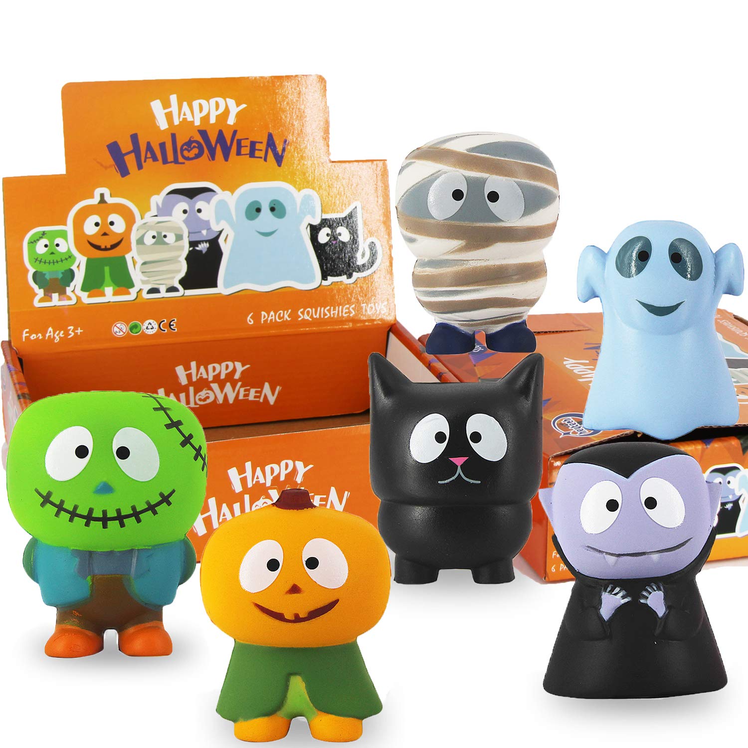 heytech 6 Packs Halloween Squishies Toys Slow Rising: Gift Box Includes Spooky, Pumpkin, Zombie,Black Cat,Mummy, Vampire Soft Squishy Toys Great Sensory Toys for Girls,Boys,Kids…