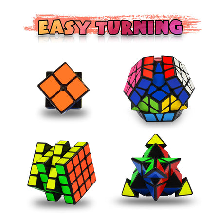 Speed Cube Set, Puzzle Cube, Magic Cube 2x2 4x4 Pyraminx Pyramid Megaminx Puzzle Cube Toy Gift for Children Adults, Pack of 4