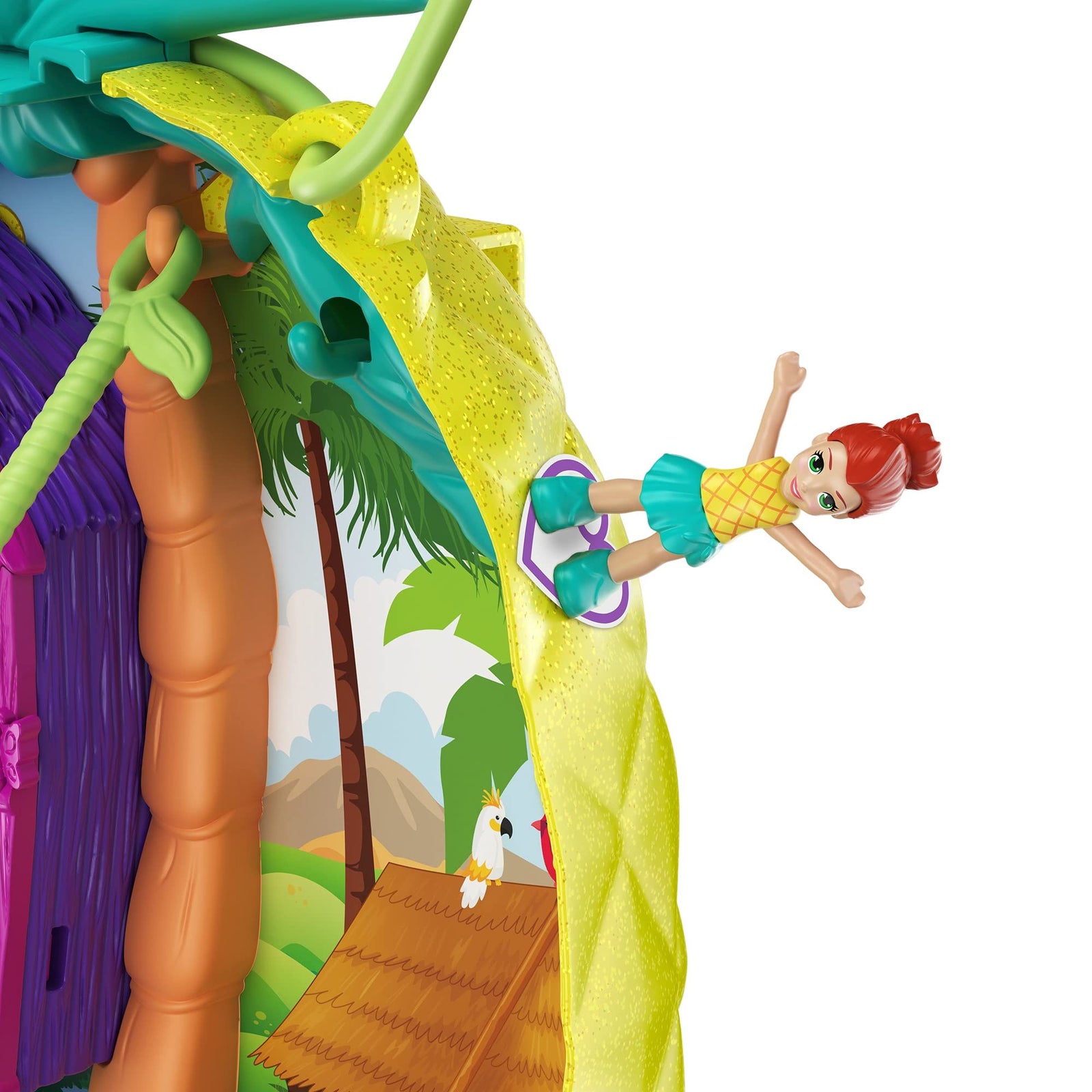 Polly Pocket Tropicool Pineapple Wearable Purse Compact with 8 Fun Features, Micro Polly and Lila Dolls, 2 Accessories and Sticker Sheet; for Ages 4 and Up