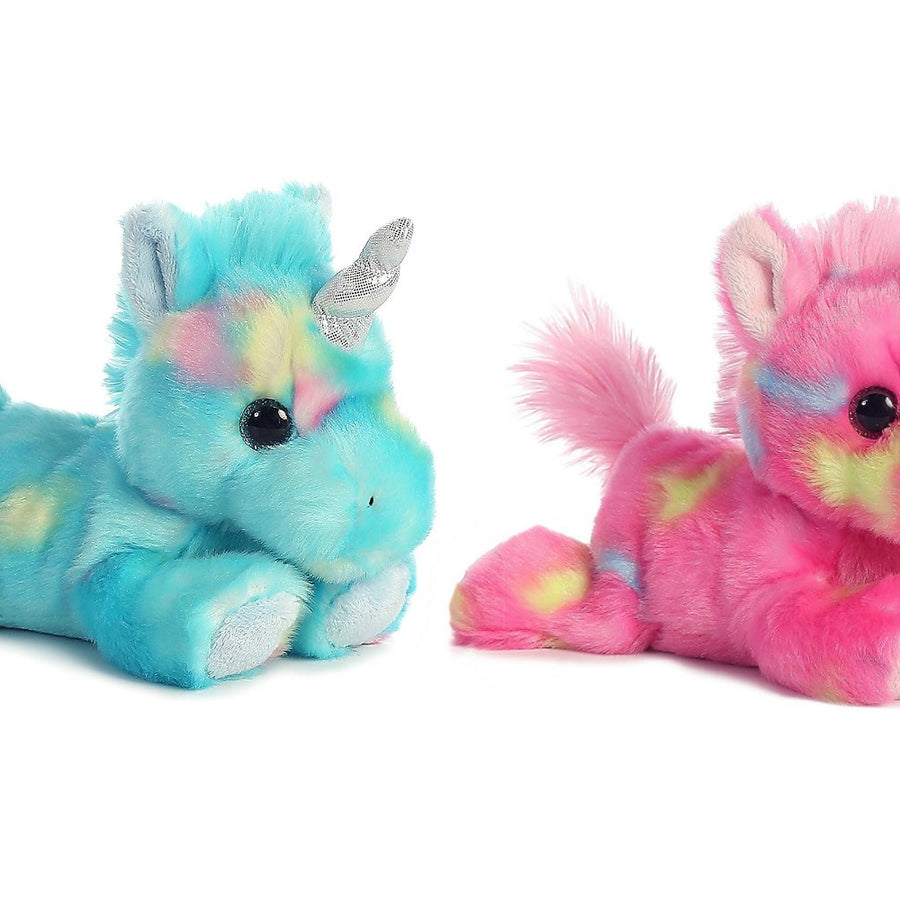 Aurora Bundle of 2 Stuffed Beanbag Animals - Blueberry Ripple Unicorn & Jelly Roll Unicorn, Blue/Pink, Multicolor