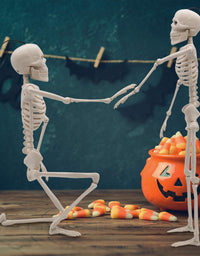 JOYIN 2 Packs 16" Posable Halloween Skeletons | Full Body Posable Joints Skeletons for Halloween Decoration, Graveyard Decorations, Haunted House Accessories
