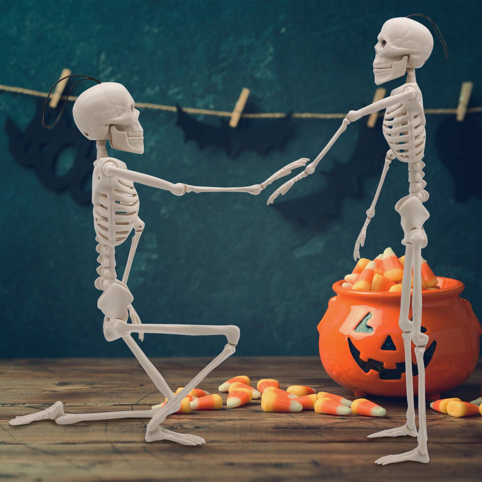 JOYIN 2 Packs 16" Posable Halloween Skeletons | Full Body Posable Joints Skeletons for Halloween Decoration, Graveyard Decorations, Haunted House Accessories