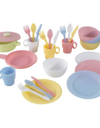 KidKraft 27-Piece Pastel Cookware Set, Plastic Dishes and Utensils for Play Kitchens, Gift for Ages 18 mo+
