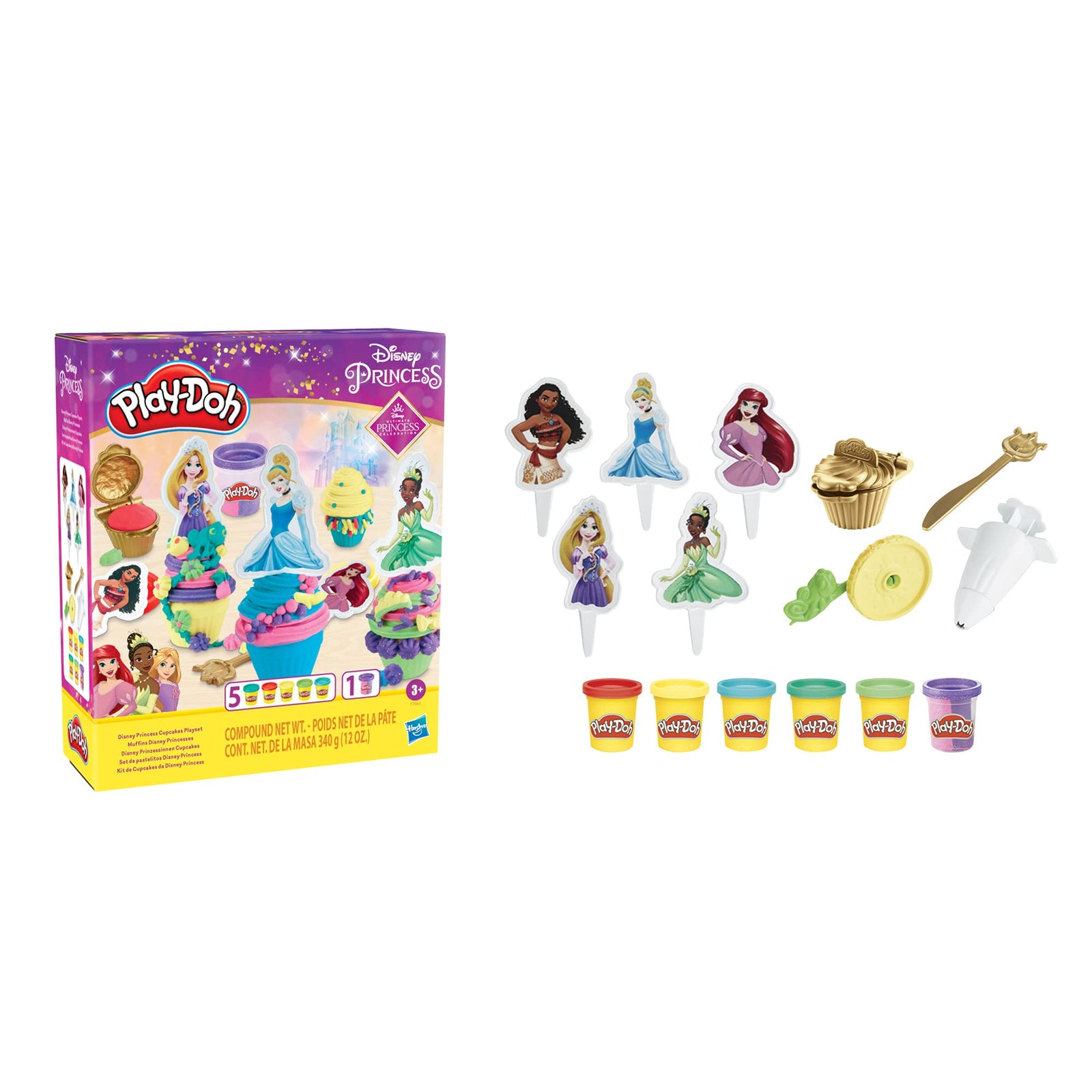 Play-Doh Disney Princess Cupcakes Playset Arts and Crafts Toy for Kids 3 Years and Up with 6 Non-Toxic Cans Including Dual Sparkle