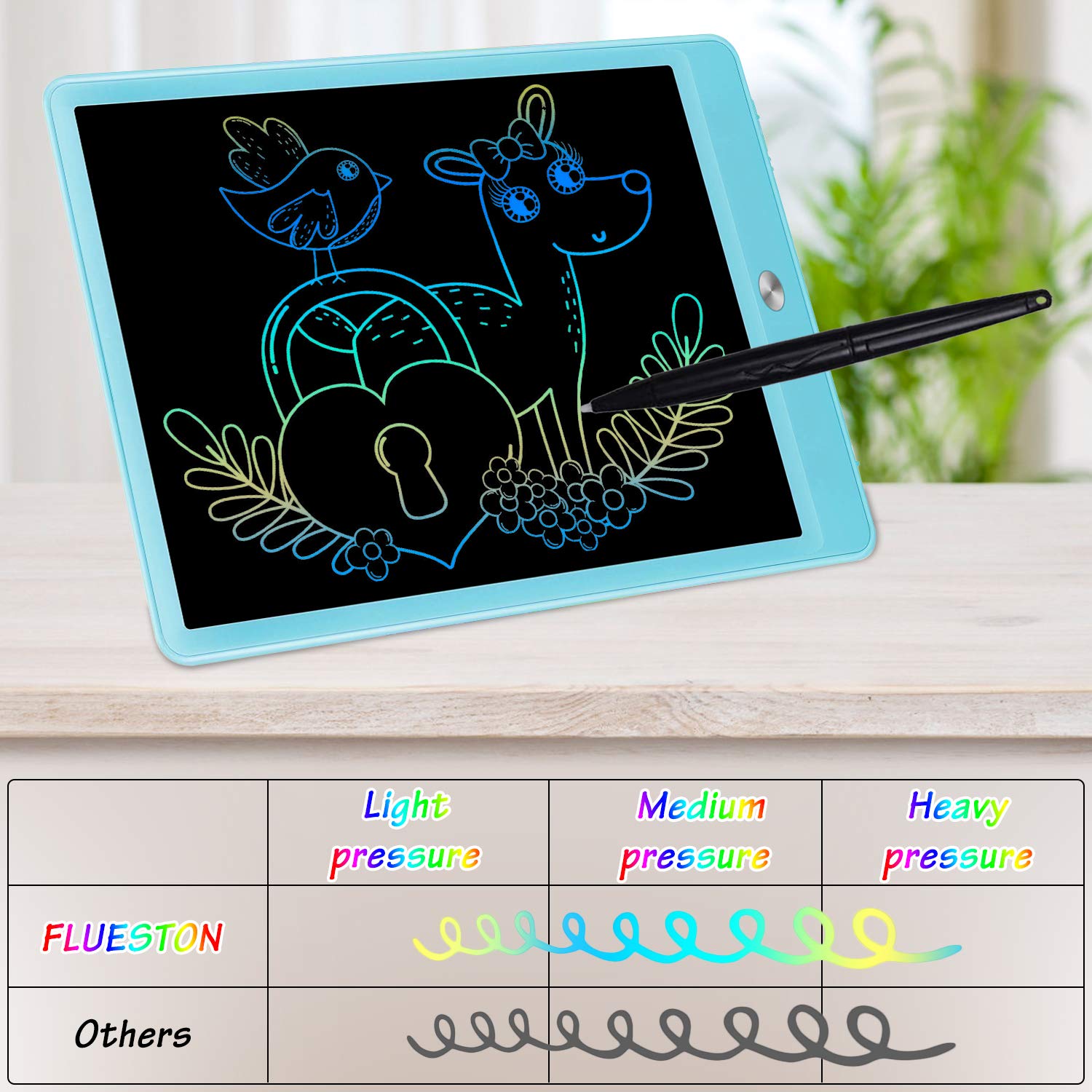 Toy for 3 Year Old Boys Girls FLUESTON LCD Writing Tablet 10 Inch Doodle Magic Board, Colorful Drawing Tablet for Kids, Portable Travel Birthday Gifts Toys Draw Pad for 4 5 6 7 Year Old Toddlers