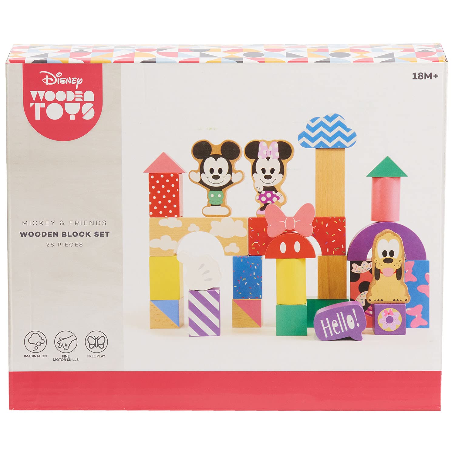 Disney Wooden Toys Mickey Mouse & Friends Block Set, 28-Piece Set Includes Mickey Mouse, Minnie Mouse, and Pluto Block Figures, Amazon Exclusive, by Just Play