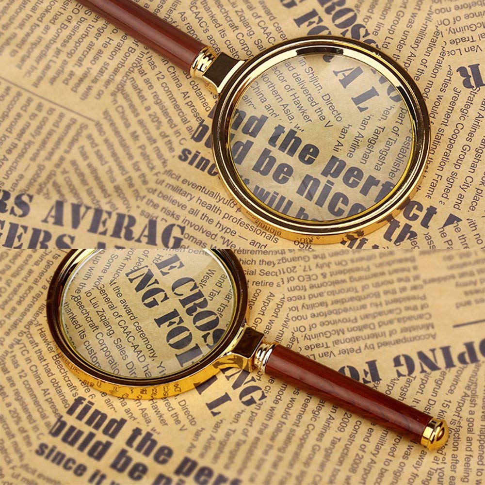 Kadaon 10X Handheld Magnifier Antique Mahogany Handle Magnifier Reading Magnifying Glass for Reading Book, Inspection, Coins, Insects, Rocks, Map, Crossword Puzzle