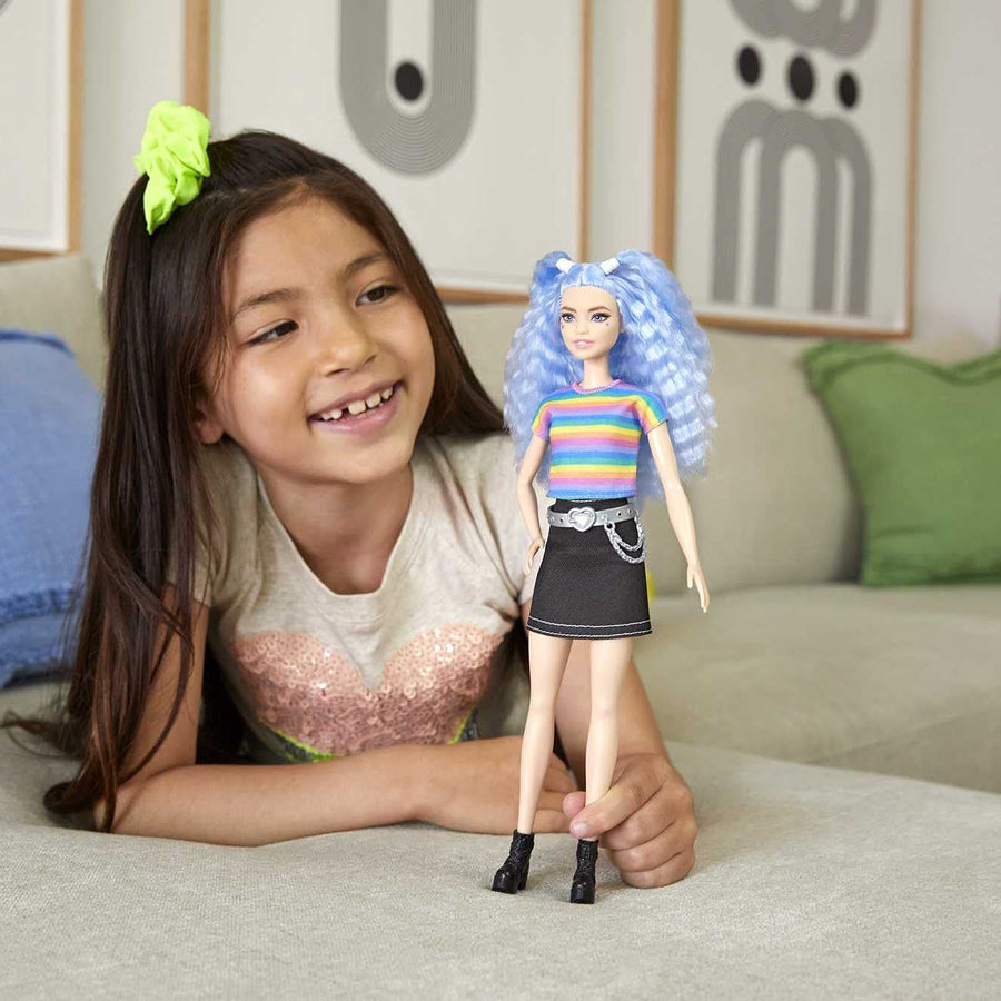 Barbie Fashionistas Doll # 170, Rainbow Striped Top & Black Skirt, Toy for Kids 3 to 8 Years Old