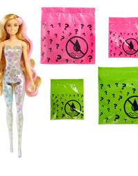 Barbie Color Reveal Doll with 7 Surprises: 4 Bags Contain Skirt, Shoes, Earrings & Brush; Water Reveals Confetti-Print; Doll’s Look & Color Change on Hair & Face; Party Series
