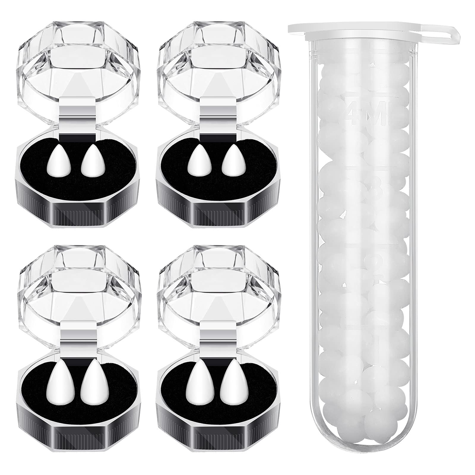 Zhanmai 4 Pairs Vampire Fangs Fake Teeth with Teeth Pellets for Cosplay Props, White (13 mm, 15 mm, 17 mm, 19 mm)