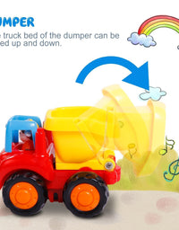 Friction Powered Cars, Push and Go Toy Trucks Construction Vehicles Toys Set for 1-3 Year Old Baby Toddlers- Dump Truck, Cement Mixer, Bulldozer, Tractor, Early Educational Cartoon ( Set of 4)

