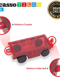 PicassoTiles 2 Piece Car Truck Construction Kit Toy Set Vehicle Educational Magnet Building Tile Magnetic Blocks Puzzle Magnets Toys with Re-Enforced Hitch and Long Bed for Girls Boys Toddler Ages 3+
