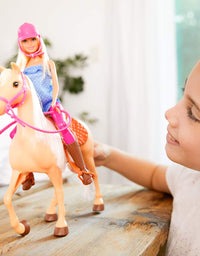 Barbie Doll, Blonde, Wearing Riding Outfit with Helmet, and Light Brown Horse with Soft White Mane and Tail, Gift for 3 to 7 Year Olds
