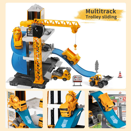 TEMI Construction Vehicles Toy for Boys, 60PCS Kids Engineering Trucks Vehicle w/ Tractor, Crane, Dump, Excavator and Map, Birthday Gift Toys for 3 4 5 6 7 Year Old Boys Children Toddlers