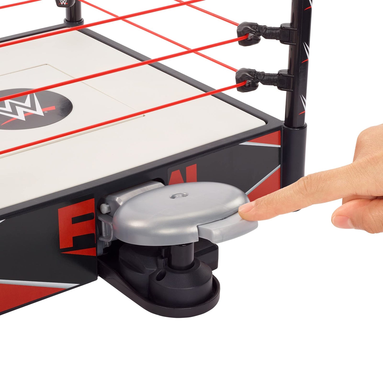 WWE Wrekkin Kickout Ring Playset 13-in (33.02-cm) x 20-in (50.8-cm) & 2 Modes: Randomized Ref & Springboard Launcher, Includes Crane, WWE Championship & Breakaway Table, Gift for Ages 6 Years Old & Up