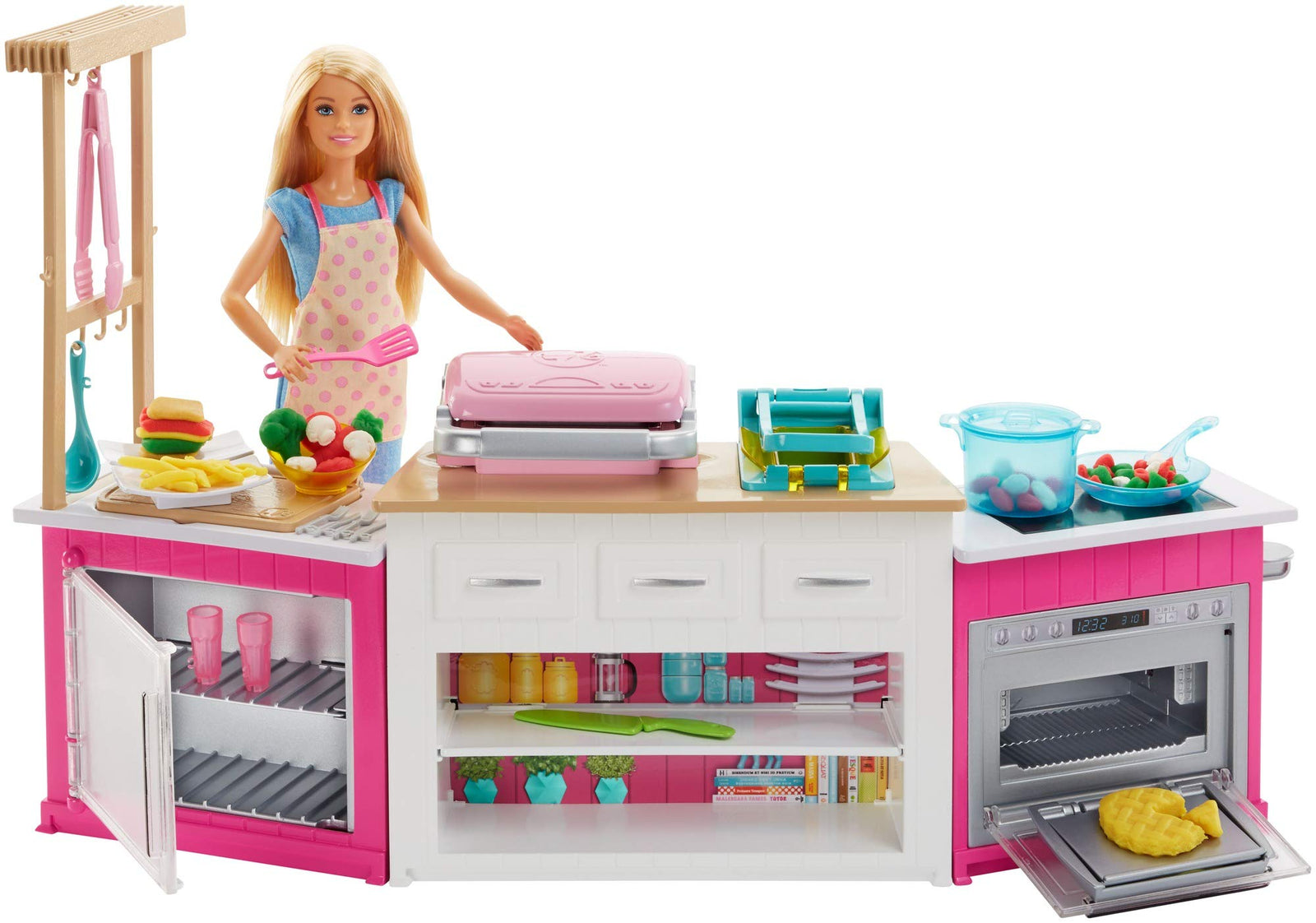 Barbie Kitchen Playset with Doll, Lights & Sounds, Food Molds, 5 Dough Colors and 20+ Accessories [Amazon Exclusive]