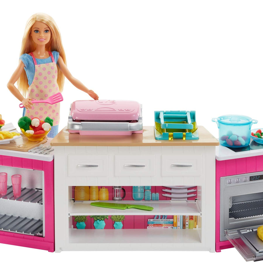 Barbie Kitchen Playset with Doll, Lights & Sounds, Food Molds, 5 Dough Colors and 20+ Accessories [Amazon Exclusive]