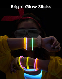 300 Glow Sticks Bulk Party Supplies - Halloween Glow in The Dark Fun Party Favors Pack with Connectors, Neon 8 inch Glowsticks Bracelets and Necklaces
