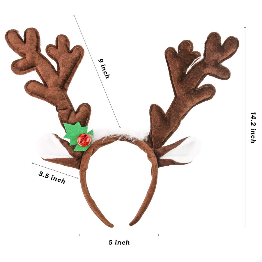 HANSGO Reindeer Antlers Headband, 2PCS Deer Antlers Headband with Bells Cute Christmas Reindeer Ears Headband