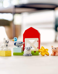 LEGO DUPLO Town Farm Animal Care 10949 Imaginative Build-and-Play Toy for Toddlers; Buildable Farm Playset with 4 Animal Figures – a Duck Toy, Cat Figure, Pig Toy and Sheep Toy, New 2021 (11 Pieces)

