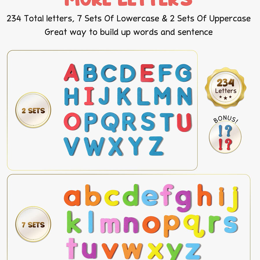 Gamenote Classroom Magnetic Alphabet Letters Kit 234 Pcs with Double - Side Magnet Board - Foam Alphabet Letters for Preschool Kids Toddler Spelling and Learning Colorful