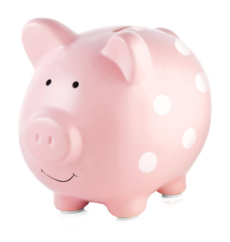 Pearhead Ceramic Piggy Bank, Coin Bank, Baby Girl Gifts, Christmas or Birthday Gift, Nursery Decor, Pink