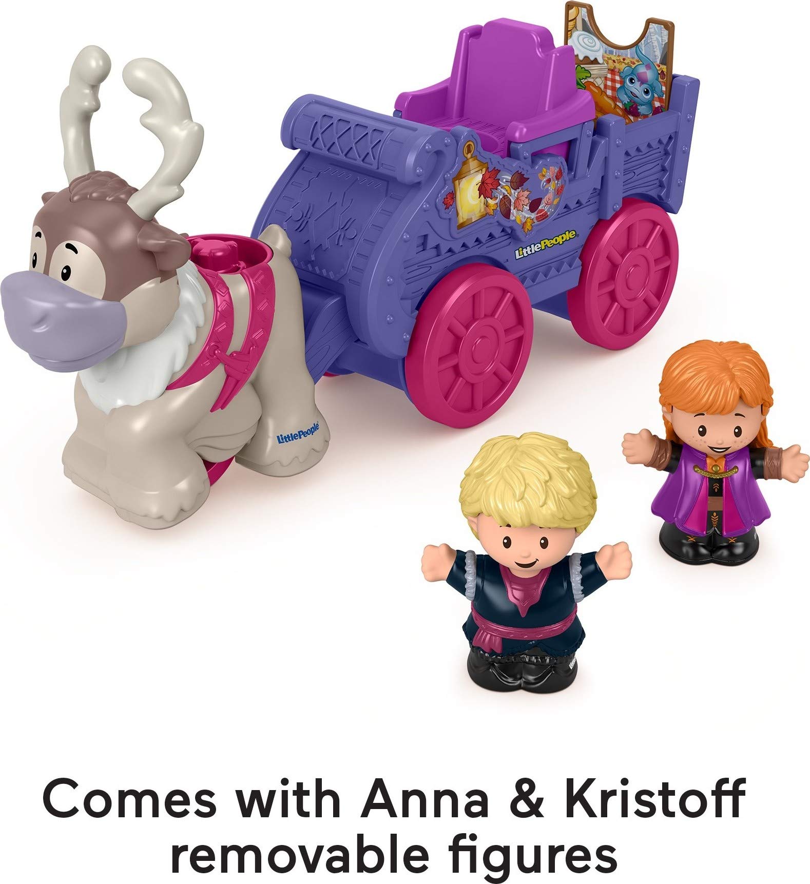 Fisher-Price Little People – Disney Frozen 2 Anna & Kristoff’s Wagon, push-along vehicle with character figures for toddlers and preschool kids