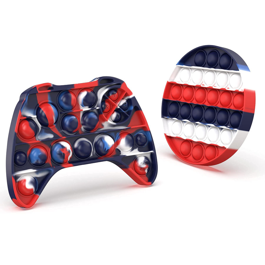 Libelle Design 2Pack Push Pop Fidget Toy for Stress Relief and Bubble Popping Sensory Toy for Kids (Merica Colors Video Controller + Circle 2-Pack)