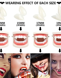 Nobie vivid 12 Pairs Vampire Teeth with Adhesive, Halloween Decorations Vampire Fangs, Halloween Party Cosplay Props,4 Size(13mm,15mm,17mm,19mm)

