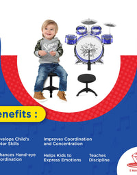 EMAAS Kids Jazz Drum Set for Kids – 5 Drums, 2 Drumsticks, Kick Pedal, Cymbal Chair, Stool – Ideal Gift Toy for Kids, Teens, Boys & Girls - Stimulates Musical Talent Imagination and Creativity
