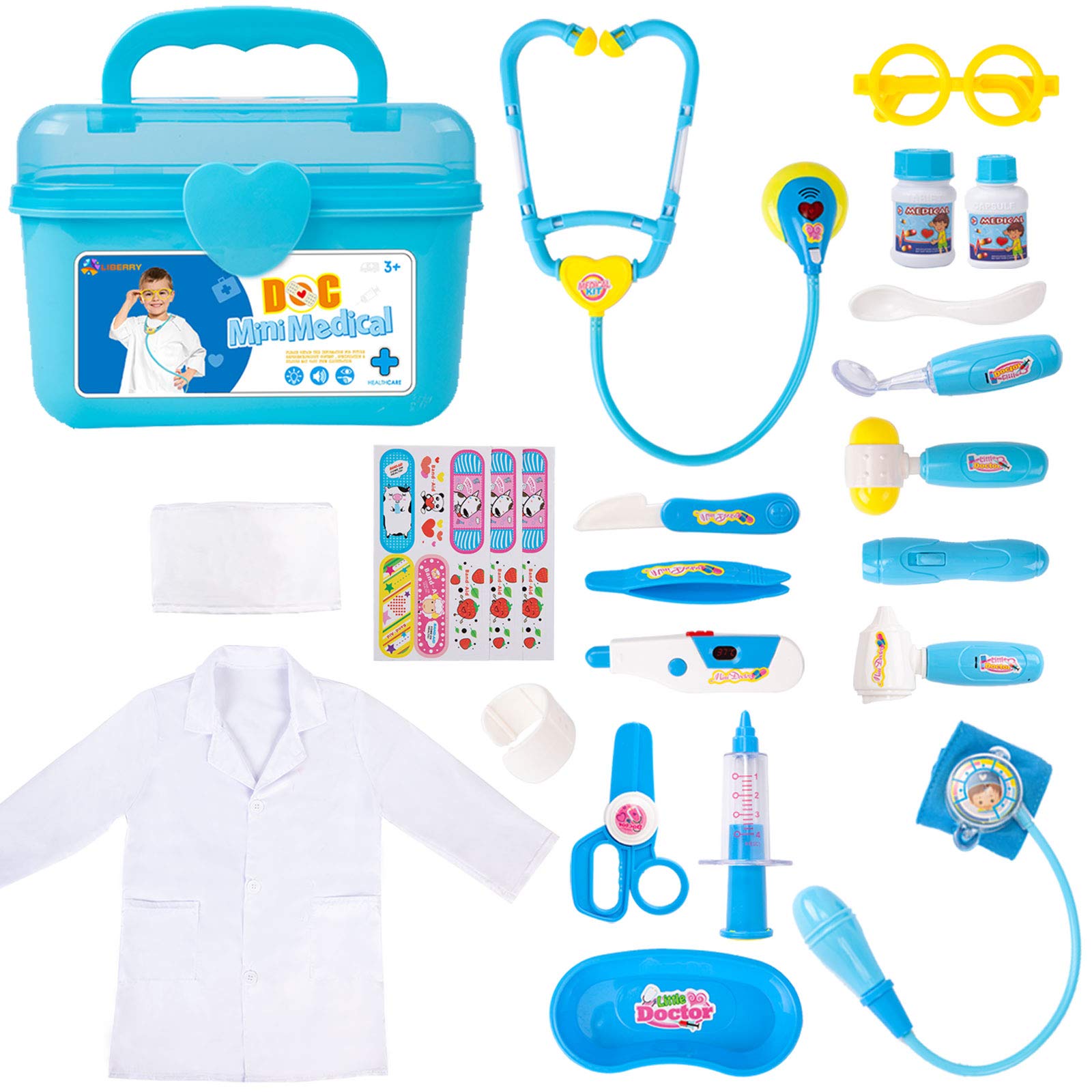 Durable Doctor Kit for Kids, 23 Pieces Pretend Play Educational Doctor Toys, Dentist Medical Kit with Stethoscope Doctor Role Play Costume, Doctor Set Toys for Toddler Boys Girls 3 4 5 6 7 8 Years Old