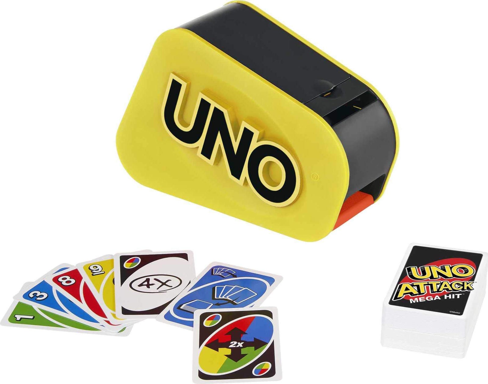UNO Attack Mega Hit Card Game with Random-Action Launcher with Lights & Sounds & 112 Cards, Kid, Teen & Adult Game Night Gift Ages 7 Years & Older [Amazon Exclusive]