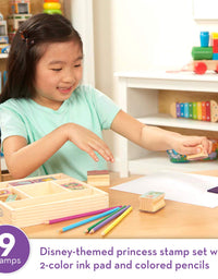 Melissa & Doug Disney Princess Wooden Stamp Set: 9 Stamps, 5 Colored Pencils, and 2-Color Stamp Pad
