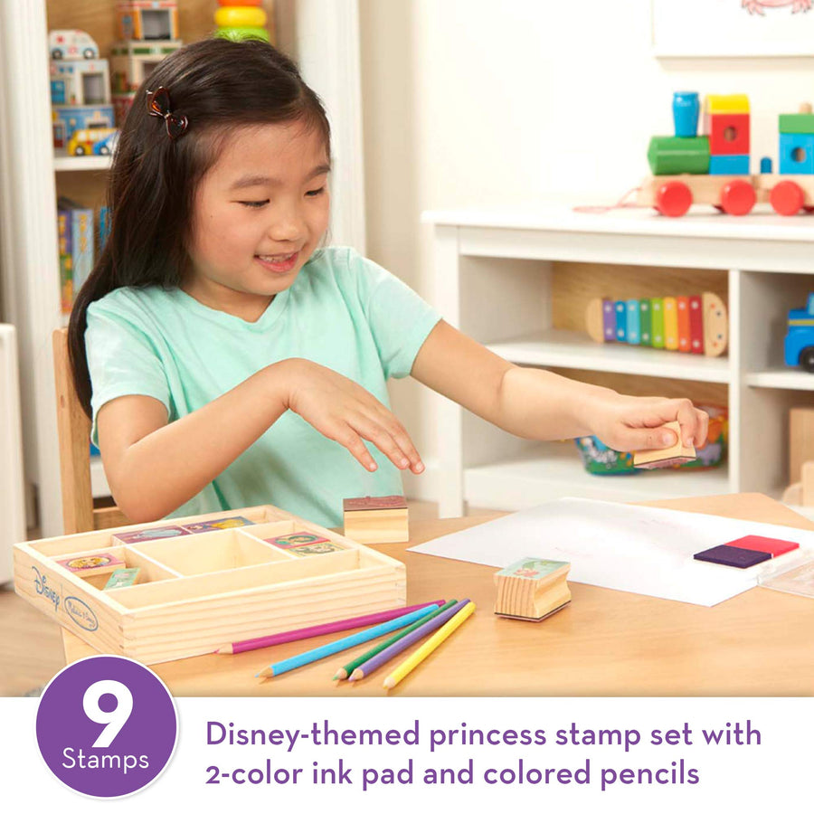 Melissa & Doug Disney Princess Wooden Stamp Set: 9 Stamps, 5 Colored Pencils, and 2-Color Stamp Pad