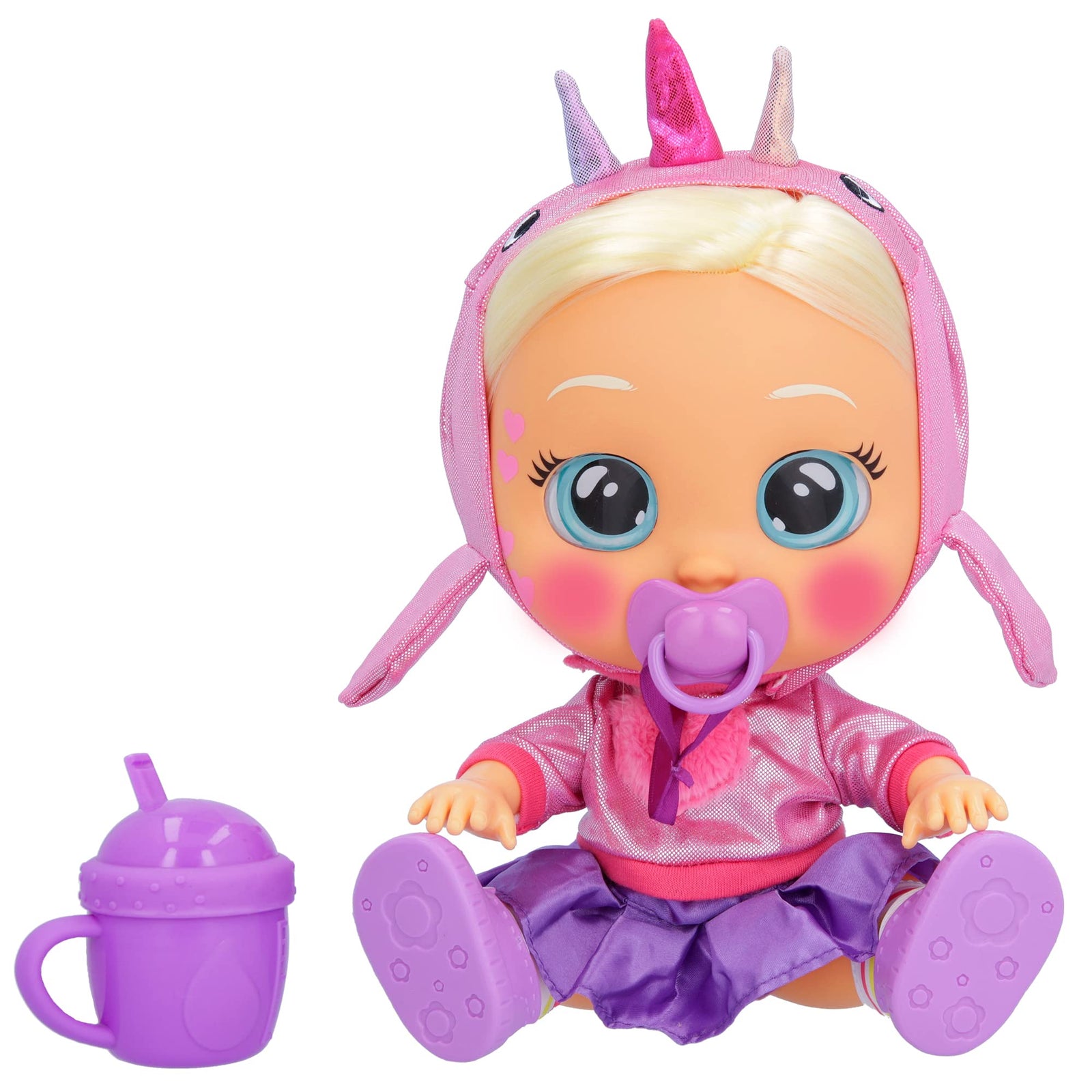 Cry Babies Kiss Me Stella - 12" Baby Doll | Deluxe Blushing Cheeks Feature | Shimmery Changeable Outfit with Bonus Baby Bottle