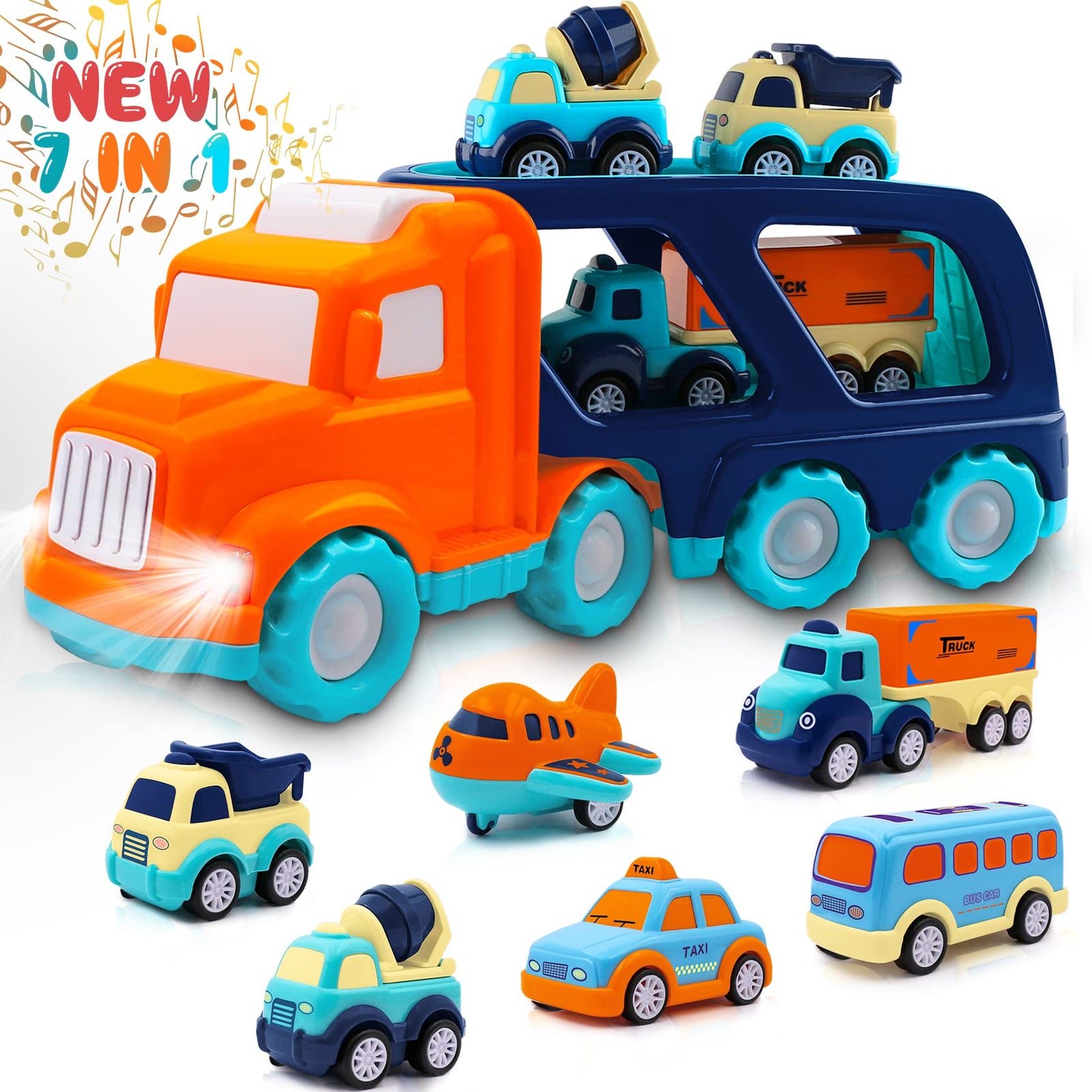 Toddler Toys Car for Boys: Kids Toys for 1 2 3 4 5 Year Old Boys Girls | Boy Toys 7 in 1 Carrier Vehicle Toy Trucks Baby Toys 12-18 Months Party Christmas Birthday Gifts for Boys Toddler Toys Age 2-4