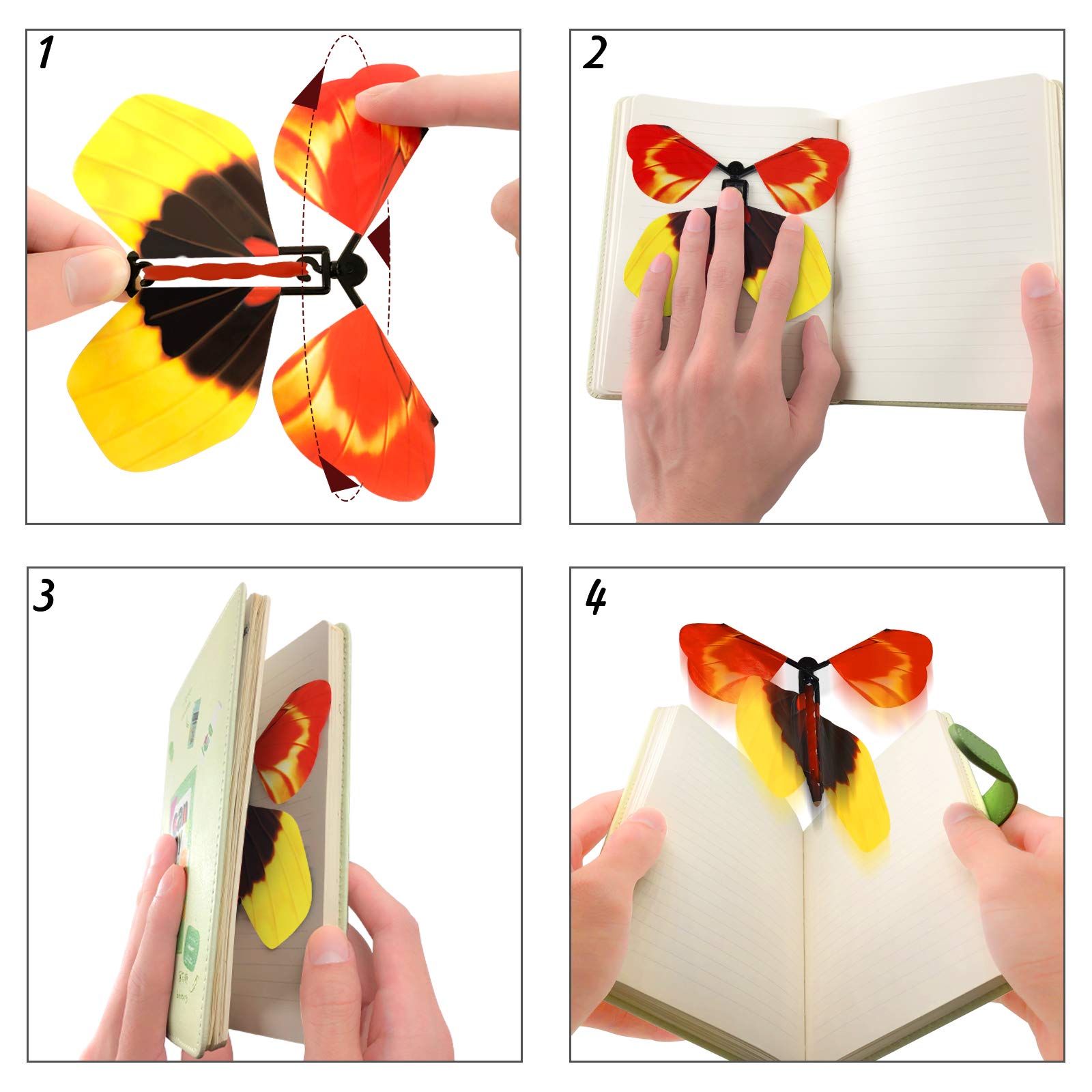 heytech Thanksgiving Day Magic Wind Up Flying Great Surprise Gift Butterfly in The Book Rubber Band Powered Magic Fairy Flying ,Thanksgiving Day Toy Great Surprise Gift (5 Packs)
