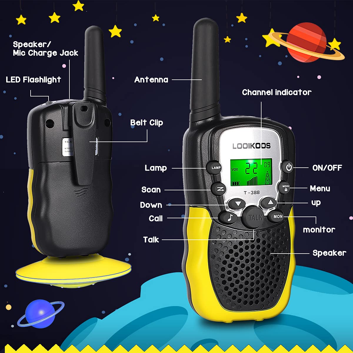 LOOIKOOS Walkie Talkies for Kids, 3 KMs Long Range Children Walky Talky Handheld Radio Kid Toy Best Gifts for Boys and Girls 3 Pack