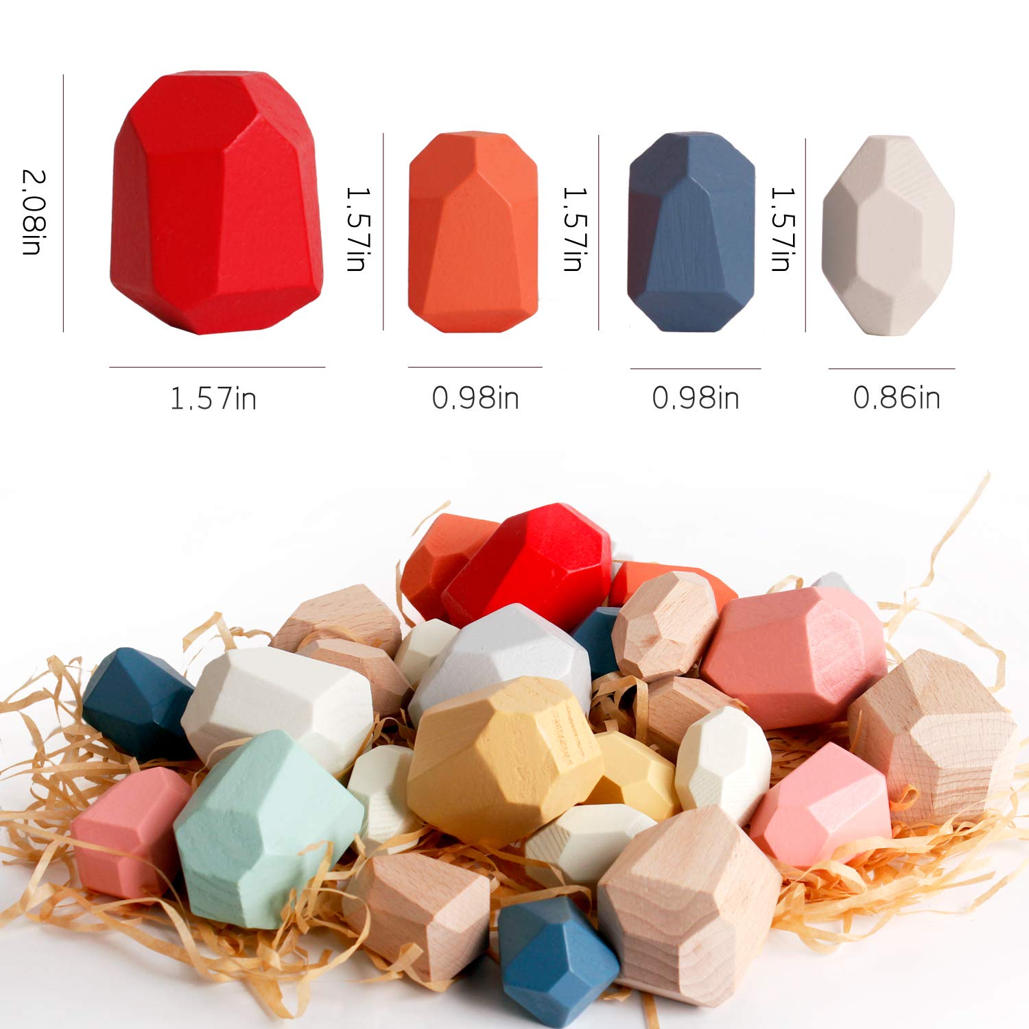 36 PCs Wooden Sorting Stacking Balancing Stone Rocks Educational Preschool Learning Toys Large Small Building Blocks Game Stones Lightweight Puzzle Set for Kids 3 Years Old