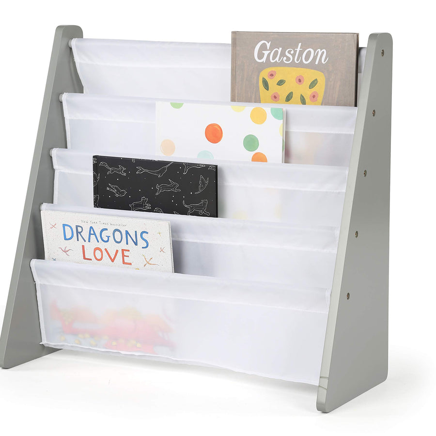 Humble Crew, Grey/White Kids Book Rack Storage Bookshelf, 4 Tiers