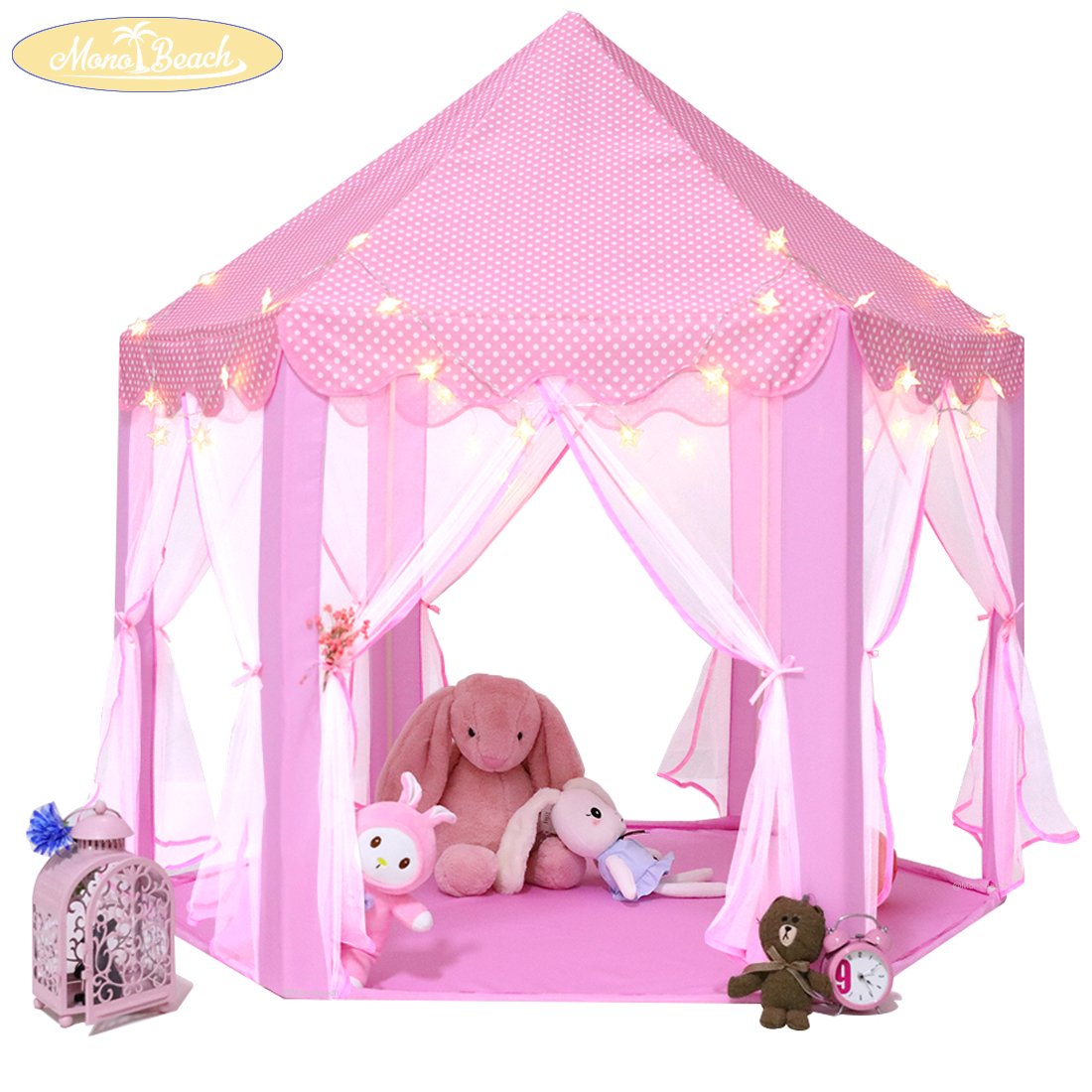 Monobeach Princess Tent Girls Large Playhouse Kids Castle Play Tent with Star Lights Toy for Children Indoor and Outdoor Games, 55'' x 53'' (DxH)