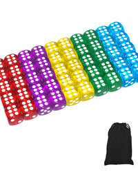 50 of Pack 14MM 6 Sided Dice Set Translucent Colors Dice, with Black Pouch for Board Game
