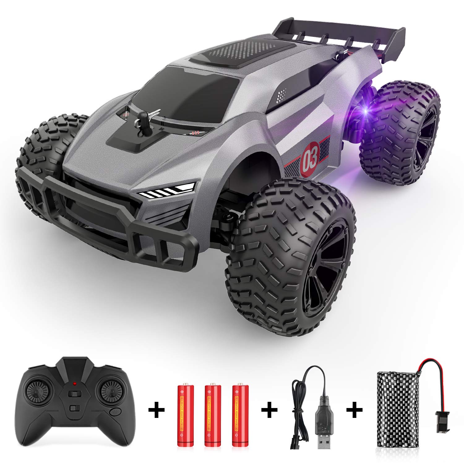 EpochAir Remote Control Car - 2.4GHz High Speed Rc Cars, Offroad Hobby Rc Racing Car with Colorful Led Lights and Rechargeable Battery,Electric Toy Car Gift for 3 4 5 6 7 8 Year Old Boys Girls Kids