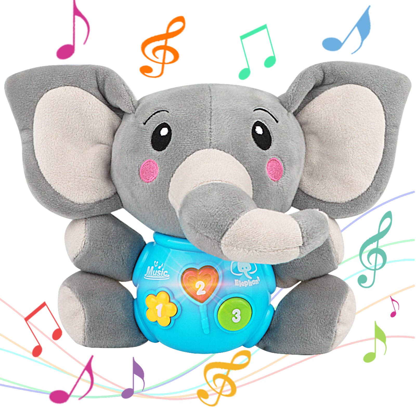 Aitbay Plush Elephant Music Baby Toys 0 3 6 9 12 Months, Cute Stuffed Aminal Light Up Baby Toys Newborn Baby Musical Toys for Infant Babies Boys & Girls Toddlers 0 to 36 Months