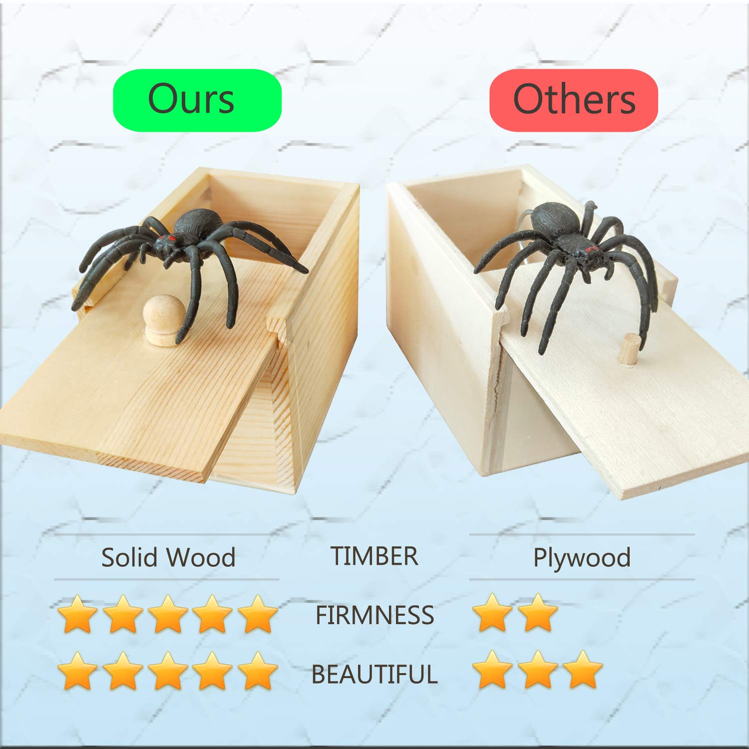 PARNIXS Rubber Spider Prank Box，Handcrafted Wooden Surprise Box Prank, Spider Money Surprise Box Fun Practical Surprise Joke Boxes
