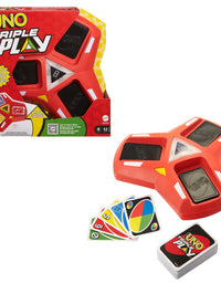 Mattel UNO Triple Play Card Game with Card-Holder Unit with Lights & Sounds & 112 Cards, Kid, Teen & Adult Game Night Gift Ages 7 Years & Older

