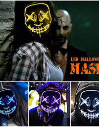 Halloween Led Light Up Mask, Purge Mask, Scary EL Wire Light up Mask Cosplay Led Costume Mask for Halloween, Festival, Party
