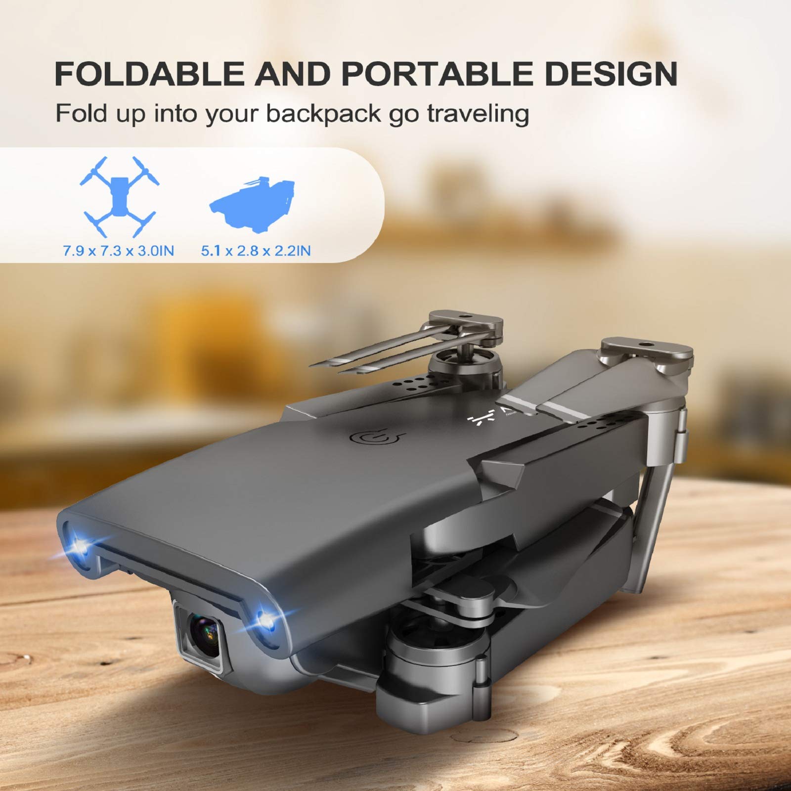 NEHEME NH525 Foldable Drones with 720P HD Camera for Adults, RC Quadcopter WiFi FPV Live Video, Altitude Hold, Headless Mode, One Key Take Off for Kids or Beginners with 2 Batteries