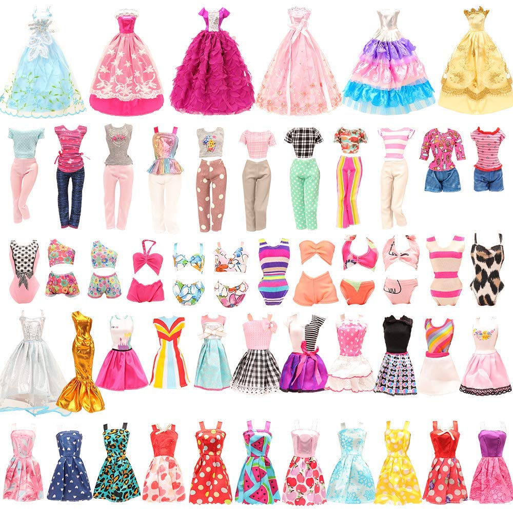 BARWA Fashion Closet Wardrobe 107 Pcs Doll Accessories 16 Pack Doll Clothes 1 Shoes Rack 84 Pcs Different Shoes Hanger Crown Necklace Glasses Doll Accessories Xmas Gift